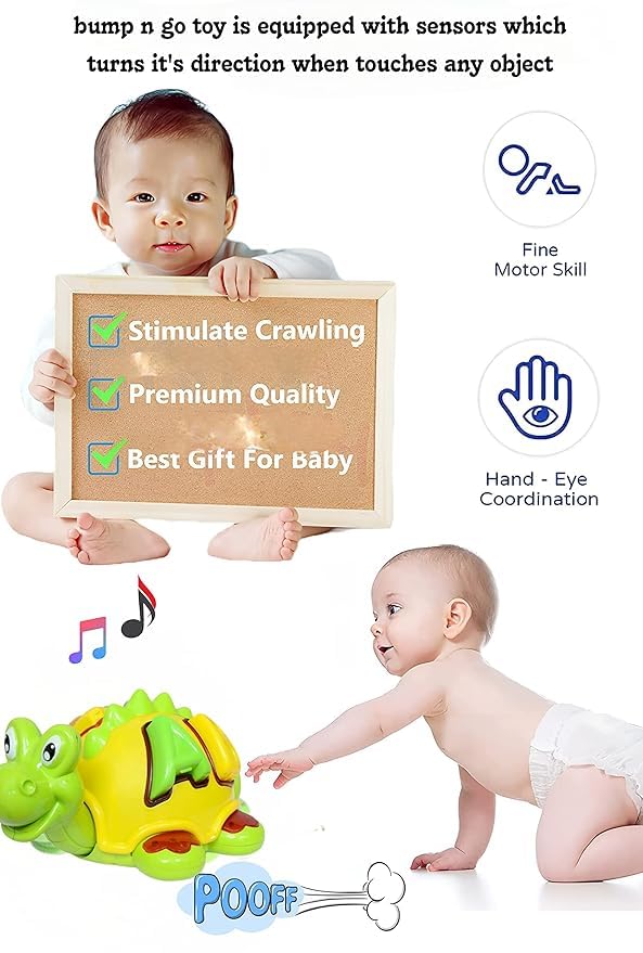 Image of Musical Toy for Kids Happy Turtle Bump and Go Dancing Toy Animal Figure with 3D Flashing Light & Sound for Baby, Best Gift for Children for Kids, Boys, Girls Age 2+ Years