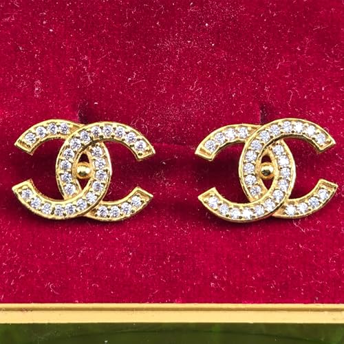 Sterling Silver Double C Earrings | Stylish Designer Alphabet Stud Earrings | Chic Letter Design | Hypoallergenic | Perfect for Parties & Gifts. (Choose your Design)4