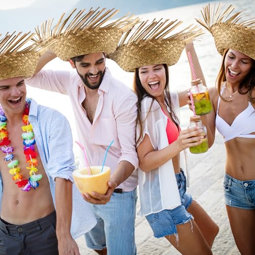 Image of Aneco Hawaii Straw Hats Adults Straw Luau Hats Beachcomber Hat Puerto Rico Pava Hat Scarecrow Costume Accessory