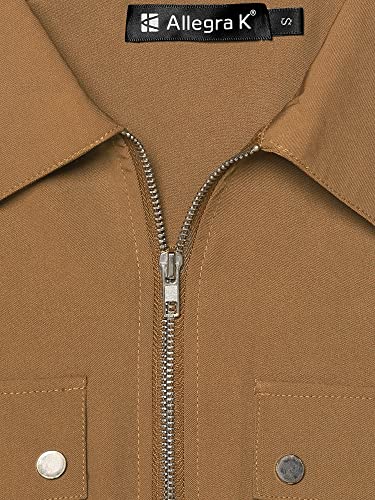 Allegra K Women's Roll Up Sleeves Multi-Pocket Safari Belted Collared Shirt Dress X-Large Khaki #TOP6