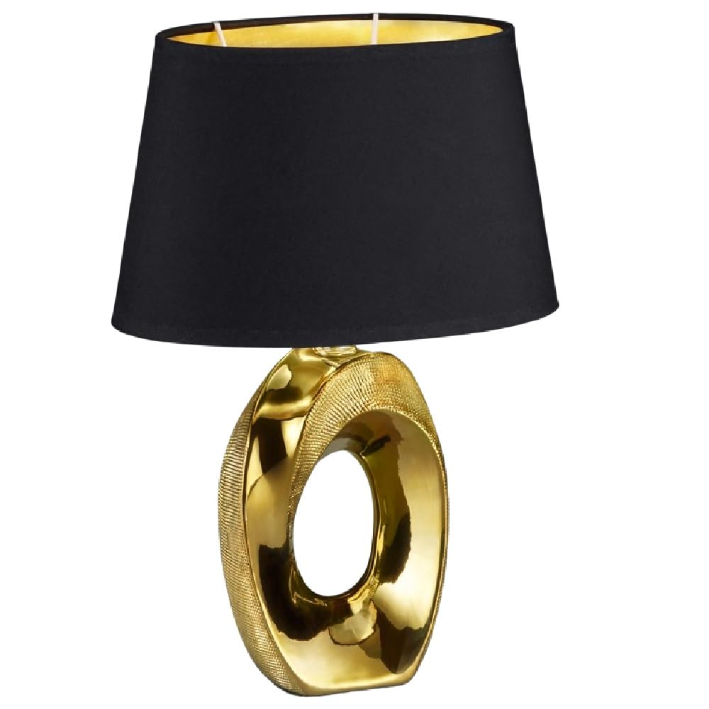 Britalia Gold Modern Table Lamp, Metal Base, Black Cotton Shade With Inner, E14 Small Edison Screw, 33Cm Height, 0.7Kg