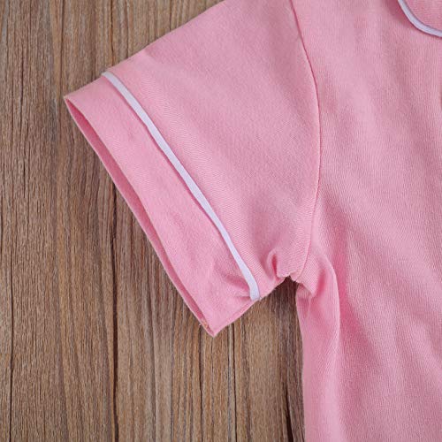BULINGNA Kids Toddler Baby Girl Boy Summer Two Piece Pajamas Set Button Down Top with Shorts4