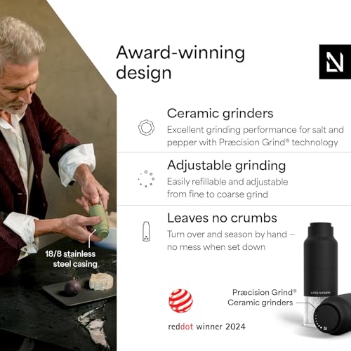 Image of LARS NYSOM Salt and Pepper Grinder Set, Stainless Steel Manual Salt and Pepper Mills, Adjustable Ceramic Grinder, Design Spice Shakers (Carbon Black)