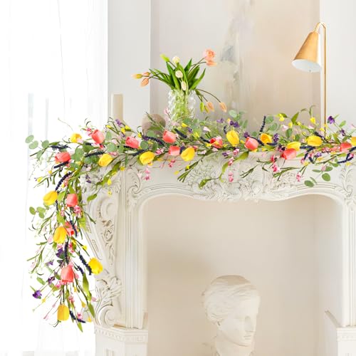 Guirlande de tulipes artificielles eucalyptus pour cheminée 1,8m - 4