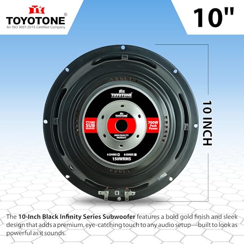 Image of TOYOTONE 10 inch Subwoofer Infinity Series 150W RMS /700W Peak Power / 1.5-Inch Copper Coil / 120mm Single Magnet Ideal for Upgrading Car Bass Tubes, Home Subwoofer Systems, and DIY Audio Projects (Black)