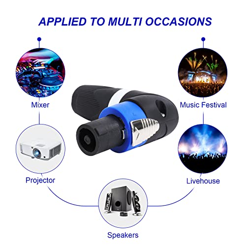 Image of HBU 2 Sets Speakon Connector Kit - 2pcs 4 Pole Angled Speakon Connectors & 2-pcs 4 Pin Panel Mount Chassis Socket - Twist Lock for NL4FC, NL4FX, NL4FRX, NL4MPR Adapter Plugs