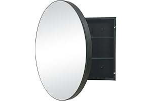 28 x 28 Inch Circular Bathroom Medicine Cabinet with Black Framed Mirrored Door