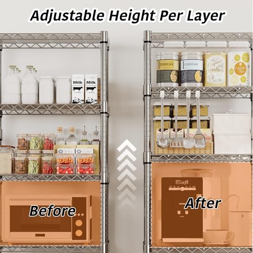 Image of GarveeTech 5-Tier Metal Shelving Unit with Wheels, 1100 LBS Capacity Heavy Duty Garage Storage Shelves with Adjustable Racks and Side Handle, 61 inch H Rolling Shelves Organizer for Garage Pantry Kitchen