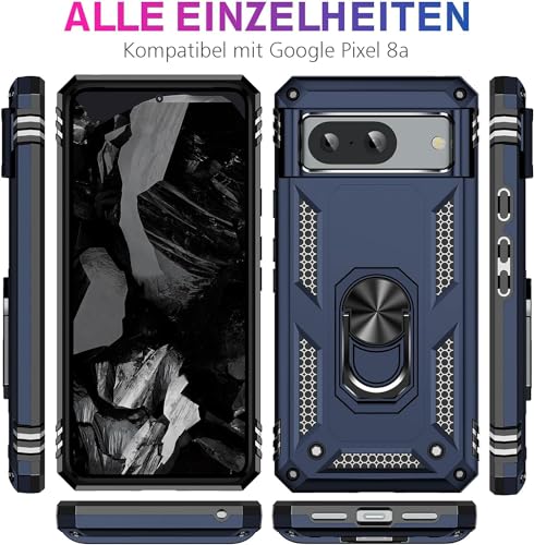 Image of REALCASE Google Pixel 8A Back Cover Case | Heavy Duty PC Hybrid Shock Proof Armor Defender Ring Holder Back Cover Case for Google Pixel 8A 5G (Blue)