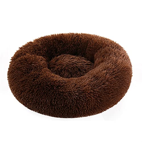 Cama para Perros Cama de perro de felpa suave de lujo, saco de dormir de forma redonda, perrera, sofá cama para gatos y cachorros, casa para mascotas Cama de Perro(Dark coffee,M Diameter 60cm)