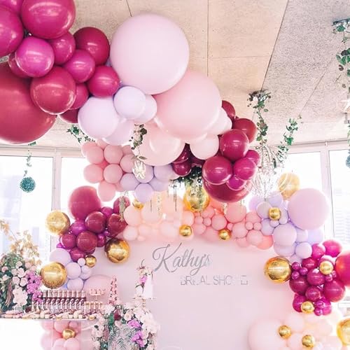 Image of PartyWoo Pink and Purple Balloons 60 pcs 12 Inch Light and Hot Pink Rose Gold Confetti Balloons for Graduation Wedding Baby Shower Gender Reveal Butterfly New Year Birthday Party Decorations