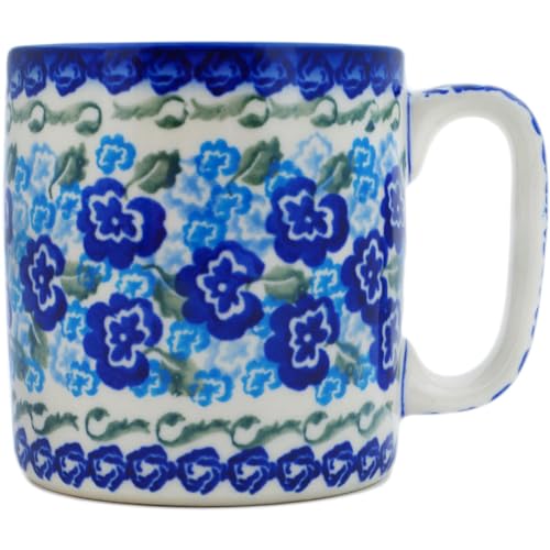 Taza Polmedia Polish Pottery 13 oz patrón Blue Kiss Blooms miniatura 1