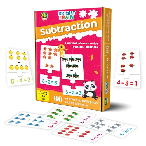 Image of Bright Brain Subtraction Puzzle for Kids - 60 Self-Correcting Pieces | Math Learning Game for Preschoolers | Educational Toy for Early Math Skills | Ages 4+ by Majestic Book Club