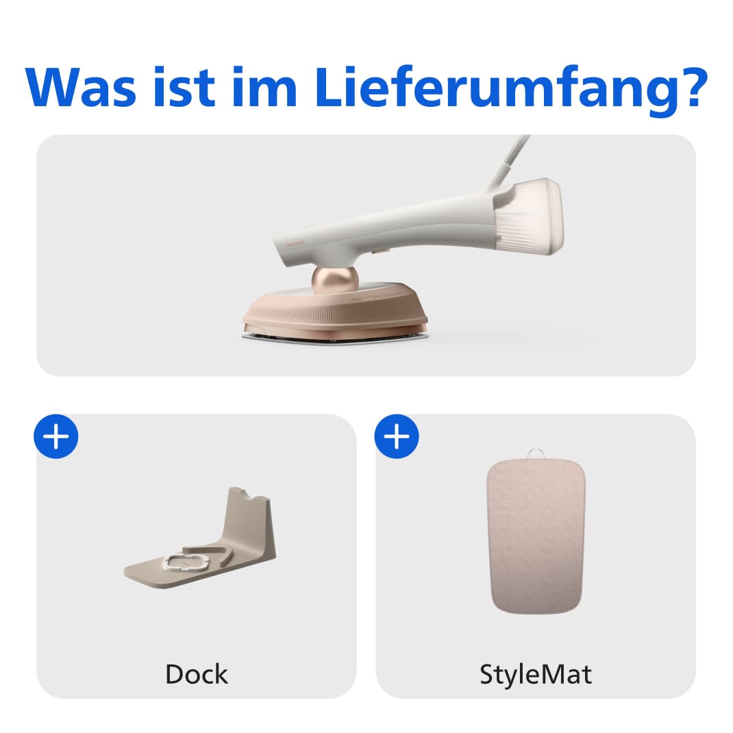 Philips OneTurn, 2-in-1 Bügeleisen & Steamer mit drehbarem Kopf, Einfach losbügeln – kein Brett, 45 g/min Dauerdampf, Energieeffizient 1800 W, Weiß (GC213/10)