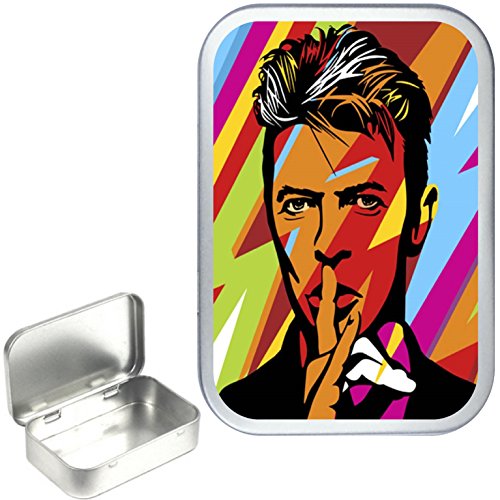 DAVID BOWIE POP ART 50ml, 1oz SILVER HINGED TOBACCO TIN,PILL BOX,STORAGE TIN