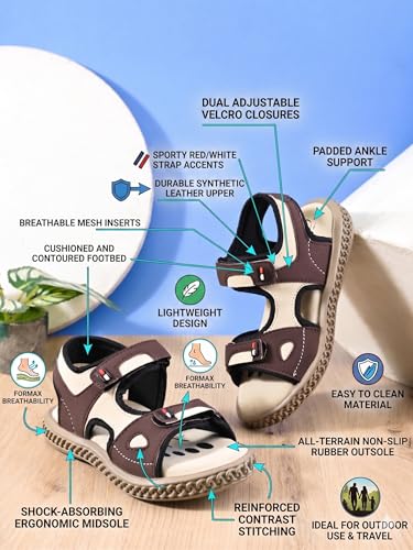 Image of Steprite Kids' Boy Sporty Strappy Sandal, Double Hook-and-Loop Straps, Cushioned Footbed, Open-Toe
