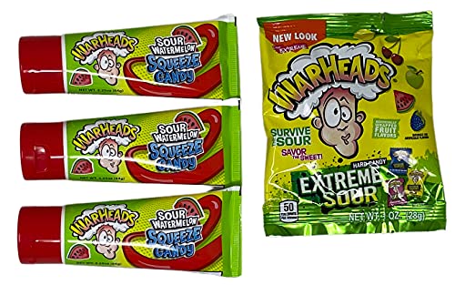 Warheads Sour Candy Bundle of Squeeze Tube 2.25 oz and Extreme Sour Hard Candy 1 oz Warheads Sour Candy Bundle of Squeeze Tube 2.25 oz and Extreme Sour Hard Candy 1 oz