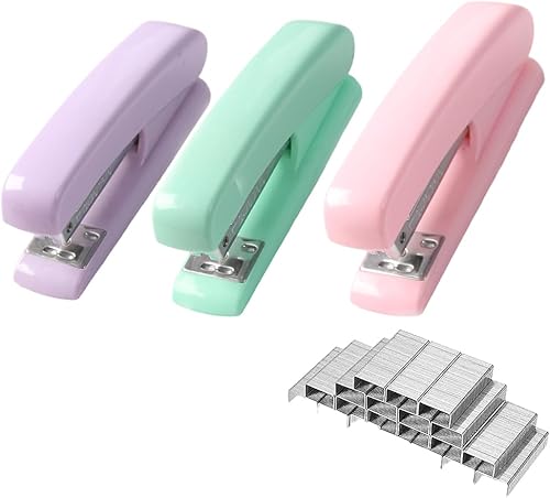 Juego de grapadoras de oficina, grapadora para grapas, mini grapadora con grapas estándar para escuela, oficina, viajes (tres colores)