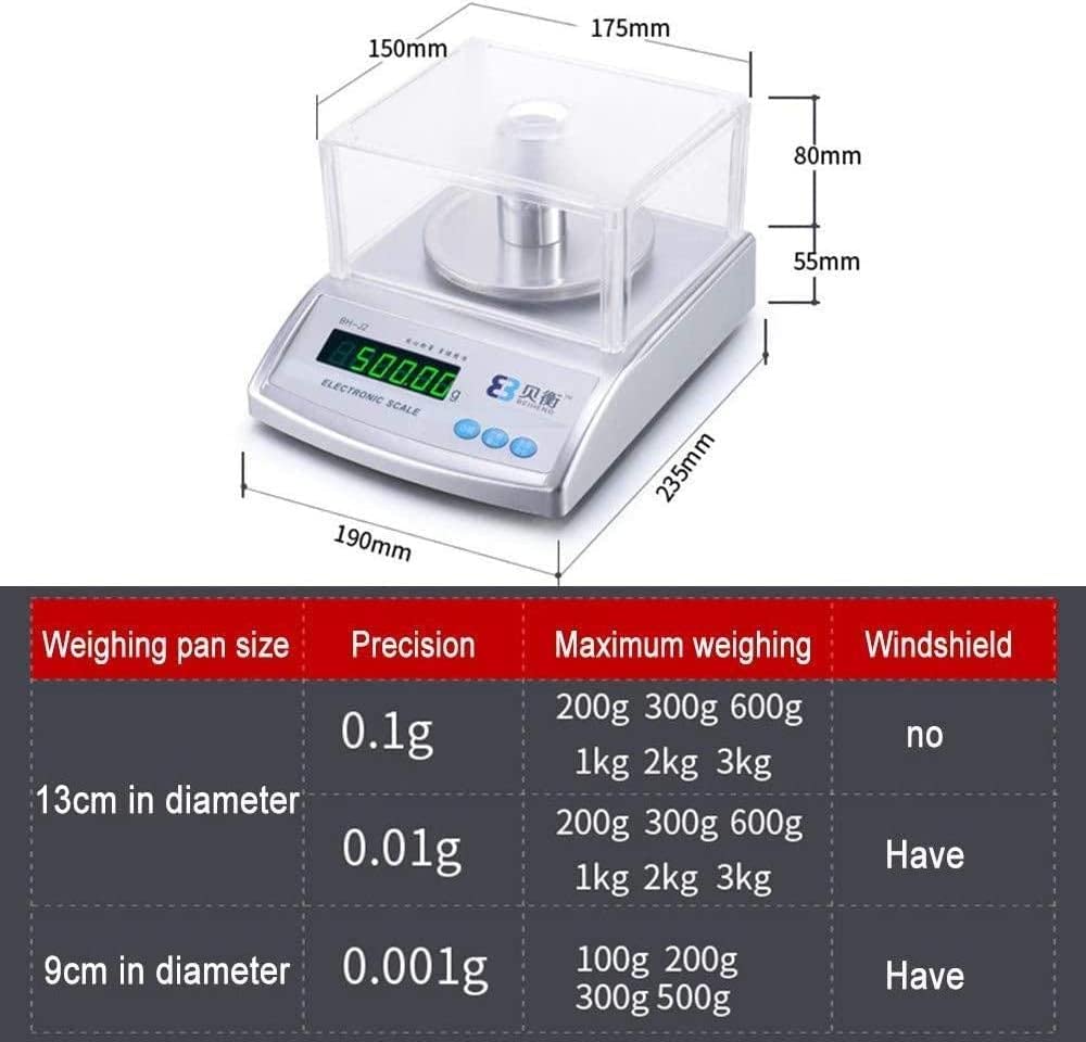 Bilance da Cucina, Bilancia Digitale da Laboratorio con precisione di 0,01 Grammi, 300 g/600 g/1 kg/2 kg/3 kg/0,01 g, pesa Grammi, Once, libbre, carati | Alta precisione Digitale