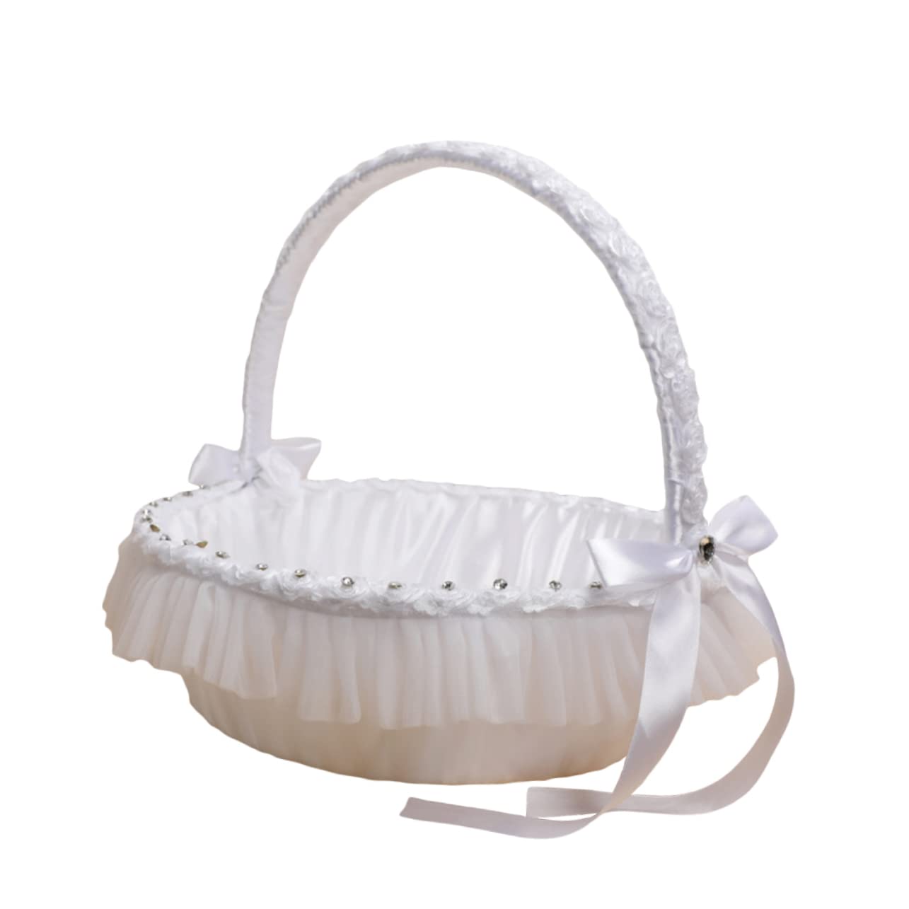 Hochzeitsblumenkorb aus Spitze mit Strass, Weiß, 1 Stück | Leicht und Handlich, Polyester Ausführung, für Kinder bei Bankett und Hochzeit