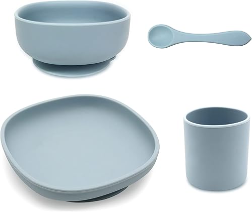 Miniatura 7 de SmoreBaby Juego de 4 platos de silicona para bebés, platos de tazón para niños, vasos de alimentación para bebés, cucharas de silicona con