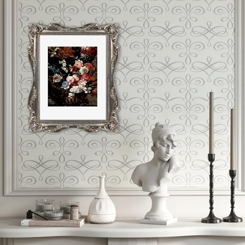Image of 11x14 Picture Frame Silver Ornate Picture Frames Victorian | Real Glass, Matted to 8x10 or 11 x 14 Photos, Wall Hanging