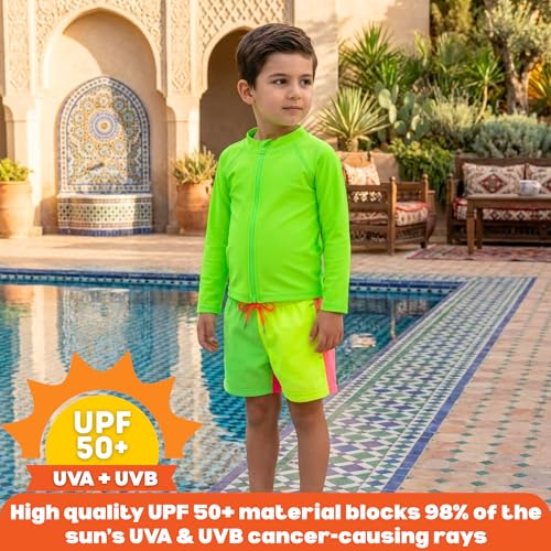 Image of SwimZip Boys' Long Sleeve Rash Guard & Swim Shorts Set - UPF 50+ Sun Protection