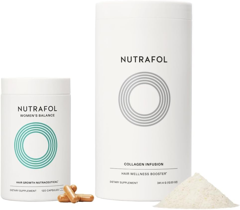 Nutrafol Women's Balance Hair Growth Supplement with Collagen Peptides, Ages 45+, Clinically Tested for Stronger, Visibly Thicker Hair, Dermatologist Recommended - 1 Month Supply, 12 oz Bottle