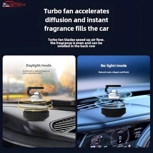 Image of DETACHI Solar Powered Car Air Diffuser-Refillable Rotating Dashboard Air Perfume Purifier for Cars, Aromatherapy Decor, Autorotation Accessories for Car Interior, Levitating Fragrance Diffuser-Black