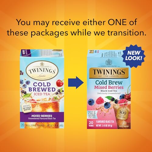 Image of Twinings Mixed Berries Cold Brew Iced Tea Bags, 20 Count (Pack of 1), Unsweetened Flavoured Black Tea, Caffeinated, 20 Teabags