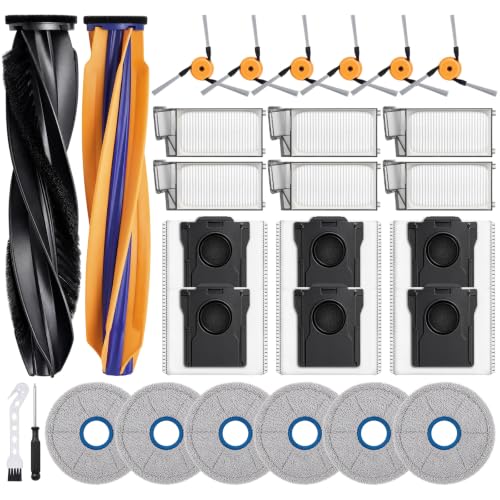 Image of 28 Pack X60 Max Ultra Accessories Kit,Compatible with Dreamen X60 Max Ultra Replacement Parts,2 Main Brush 6 Hepa Filters 6 Side Brush 6 Activated Carbon Vacuum Bags 6 Mop Pads