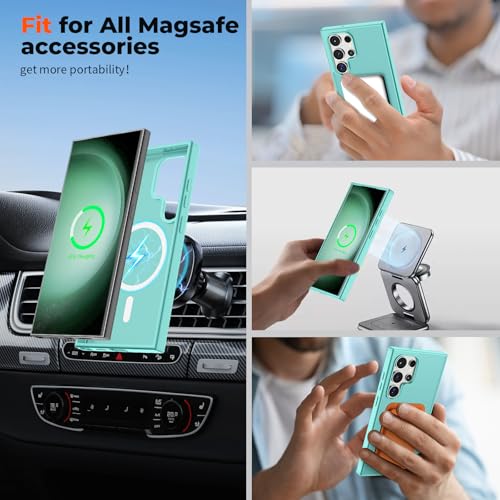 Image of SUPFINE Magnetic for Samsung Galaxy S23 Ultra Case with Screen Protector, (Built-in Magnets) (Military Grade Drop Protection) Slim Translucent Shockproof Phone Case,Blue Green