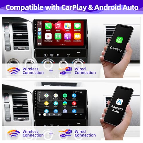 CGOGC Android Car Radio Upgrade Compatible with Wireless Carplay Android Auto for Toyota Tundra 2007-2013 Sequoia 2008-2018 Touchscreen FMAM Stereo Bluetooth GPS WiFi Navigation Camera 8core HeadUnit