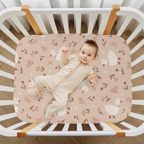 Image of Cute Goose Flowers Crib Sheet for Boys Girls, Super Soft Breathable Fitted Crib Sheet for Standard Crib & Toddler Mattress, Nursery Sheet, 28x52 in