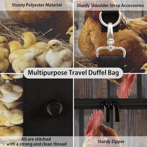 Travel Duffel Bag, Farm Hen Chicken Sports Tote Gym Bag Foldable Western Aztec Weekender Bag Carry on Luggage Handle Bag Overnight Shoulder Bag for Women Men,A-19333