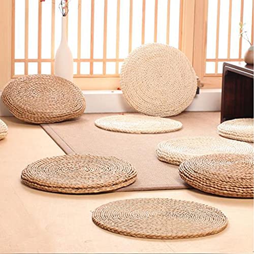 Doitool Floor Cushion Woven Straw Cushion Pouf Japanese Traditional Tatami Yoga Pillow Floor Mat Round Braided Cushion Meditation Pad For Living Room Balcony 40X40Cm 1. 5Cm Chair Cushions #TOP2