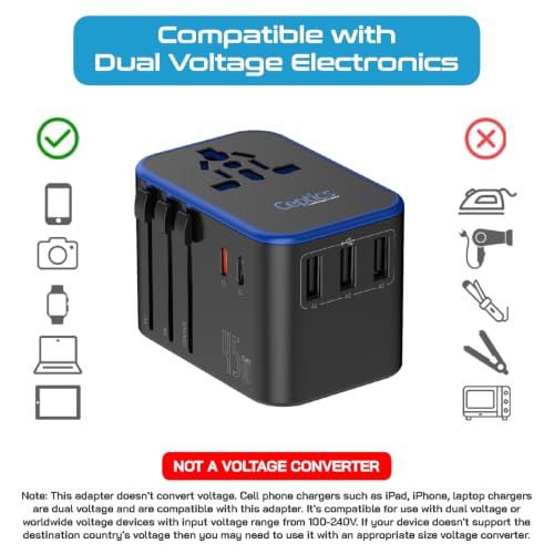 Ceptics 45W Universal Travel Adapter w/ 3 USB-A, 2 USB-C & Universal Input - Image 6