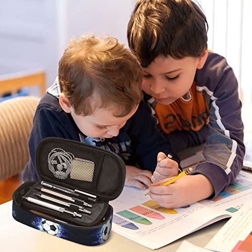 Snapmade Soccer Ball Pencil Box Sports Pencil Case For Boys Men, Large Capacity Durable Blue Black Pencil Pouch Storage Pen Bag Stationary Case With Double Zippers #TOP3