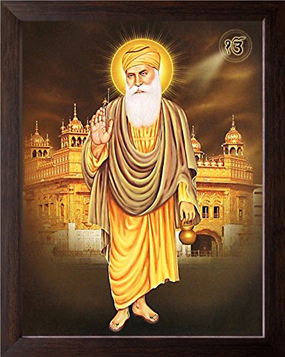 Art n Store: Guru Nanak Dev ji and Golden Temple Image imprimée HD avec cadre en bois marron (30 x 23,5 x 1,5 cm)