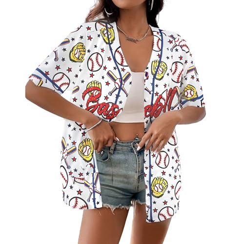 Image of Baseball Shirt Women Baseball Jersey Graphic Button Down Shirt Game Day Short Sleeve Tops