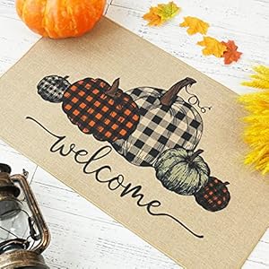 ONWAY Fall Pumpkin Buffalo Plaid Door Mat Seasonal Autumn Harvest Thanksgiving Decorative Doormat Welcome Floor Mat for Indoor Outdoor 17 x 29 Inch ONWAY Fall Pumpkin Buffalo Plaid Door Mat Seasonal Autumn Harvest Thanksgiving Decorative Doormat Welcome Floor Mat for Indoor Outdoor 17 x 29 Inch