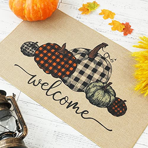 ONWAY-Fall-Pumpkin-Buffalo-Plaid-Door-Mat-Seasonal-Autumn-Harvest-Thanksgiving-Decorative-Doormat-Welcome-Floor-Mat-for-Indoor-Outdoor-17-x-29-Inch ONWAY Fall Pumpkin Buffalo Plaid Door Mat Seasonal Autumn Harvest Thanksgiving Decorative Doormat Welcome Floor Mat for Indoor Outdoor 17 x 29 Inch