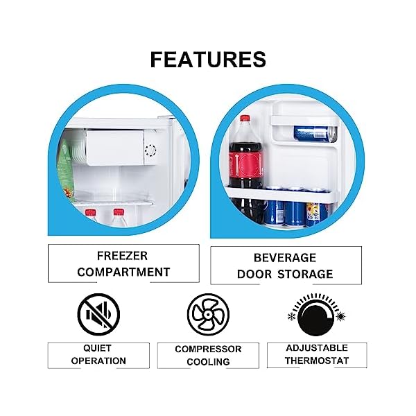 Koolatron Compact Refrigerator with Freezer - Mini Fridge for Bedrooms, Offices Dorms Wine Skincare Beverages Beer & Makeup Retro Cosmetic,Beverage Cooler Neveras Pequeñas para Cuarto white 1.6 cu ft - Image 6