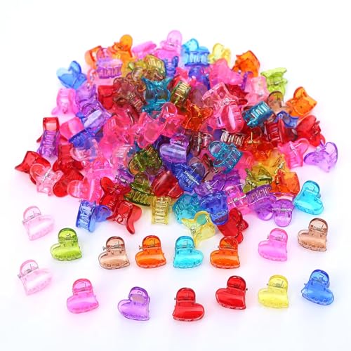 Image of NEOBABY Mini Colorful Heart Design Tiny Hair Clip for Multiple Hair Styling | Hair Claws Accessories for Kids Baby Girls and Women's Candy Colors (Pack of 36)