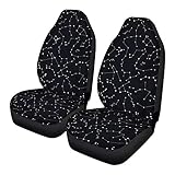 Jiueut Trendy Constellation Black Car Seat Covers,Bell Design Front Bucket Seats Protector Universal Fits Car, Truck, SUV, Van, 2Pcs