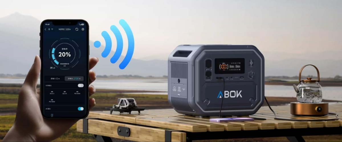 ABOK ARK2800 Station d'alimentation 2160 Wh LiFePO4, générateur solaire 2800 W, double entrée solaire 1200 W, stockage d'énergie portable avec application et onduleur pour camping, balcon