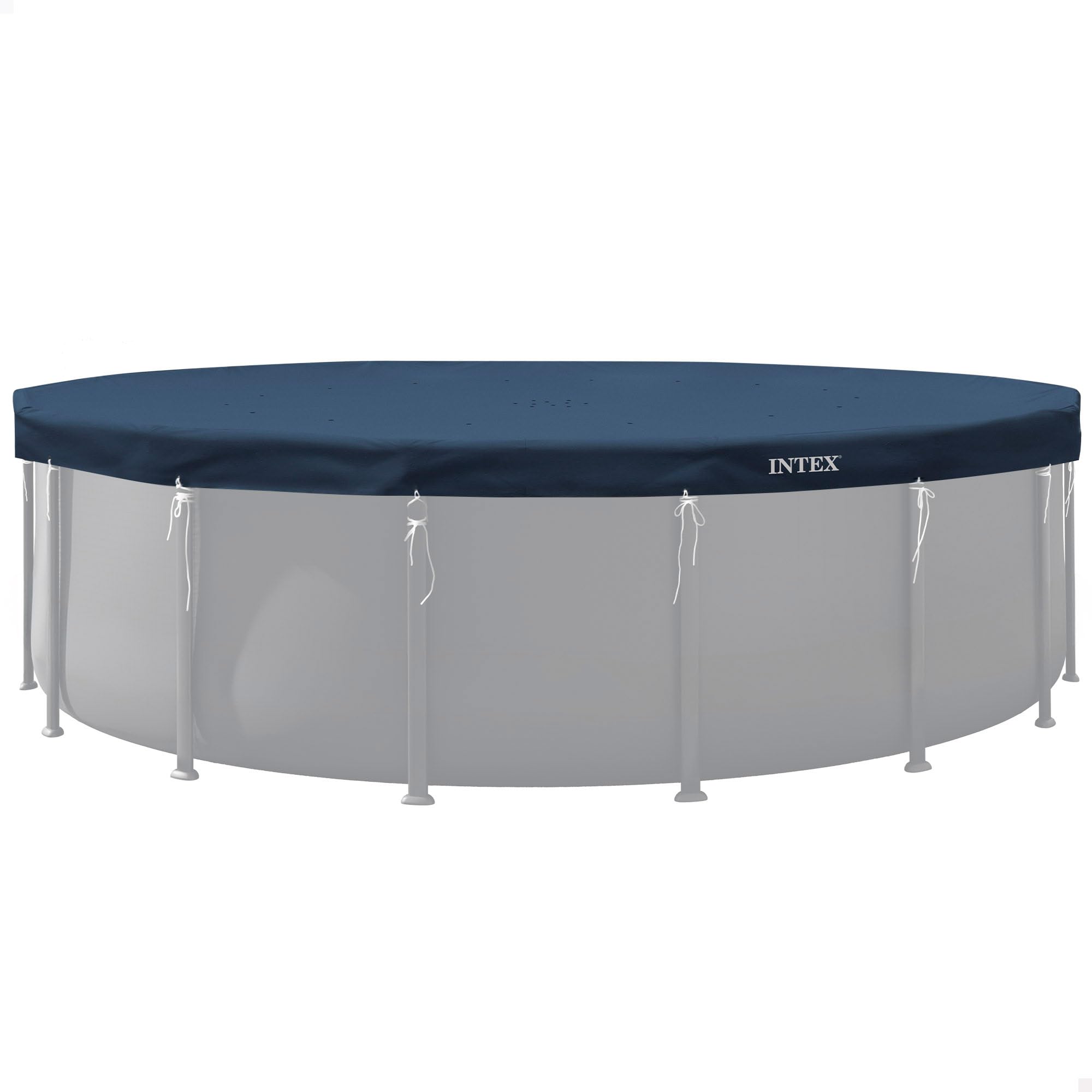 Intex Cobertor Piscina Redonda, Mide 5,49 Metros diámetro, Azul Oscuro, Incluye cordón de Agarre, Agujeros de Drenaje, Voladizo de 20 cm, Funda de Piscinas, Lona Circular Protectora (58016)