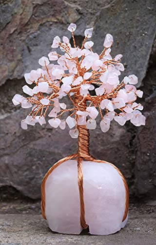 Rose Quartz Gemstone Tree Of Life - Natural Rose Quartz Stone Base, Copper Wire Tree Money Tree, Crystal Tree For Positive Energy - Attract Good Luck, Chakra Tree, Feng Shui Decor, Spiritual Gift #TOP3