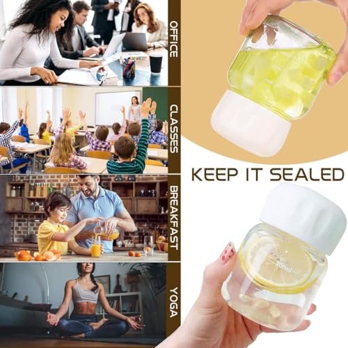 Image of Mini Glass Water Bottle with Measurement Markings 300 Ml, Set Of 2 Small Aesthetic Travel Juice Bottle, Leak-Proof Portable Short Glass Flask for Kids, Teen, Gym, Office & College Use