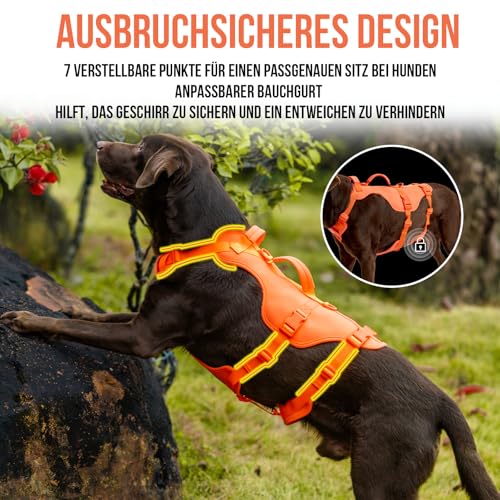 Arblina Hundegeschirr, Sicherheitsgeschirr Hund für Mittelgroße/Große Hunde, Hundegeschirr Ausbruchsicher mit Doppelt Griff, Leichte No Escape Panikgeschirr für Hunde, Orange M